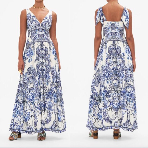 Camilla Dresses & Skirts - Camilla tie shoulder dress blue white glaze and graze Size Large